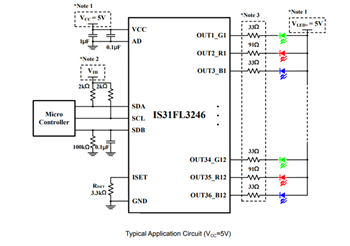 Application Circuit Diagram - Lumissil IS31FL3246-x 36-Channel LED Drivers